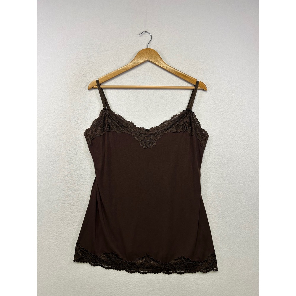 Coquette Fairycore Avenue Womens 14/16 Brown Lace Trim Adjustable Strap Cami Top